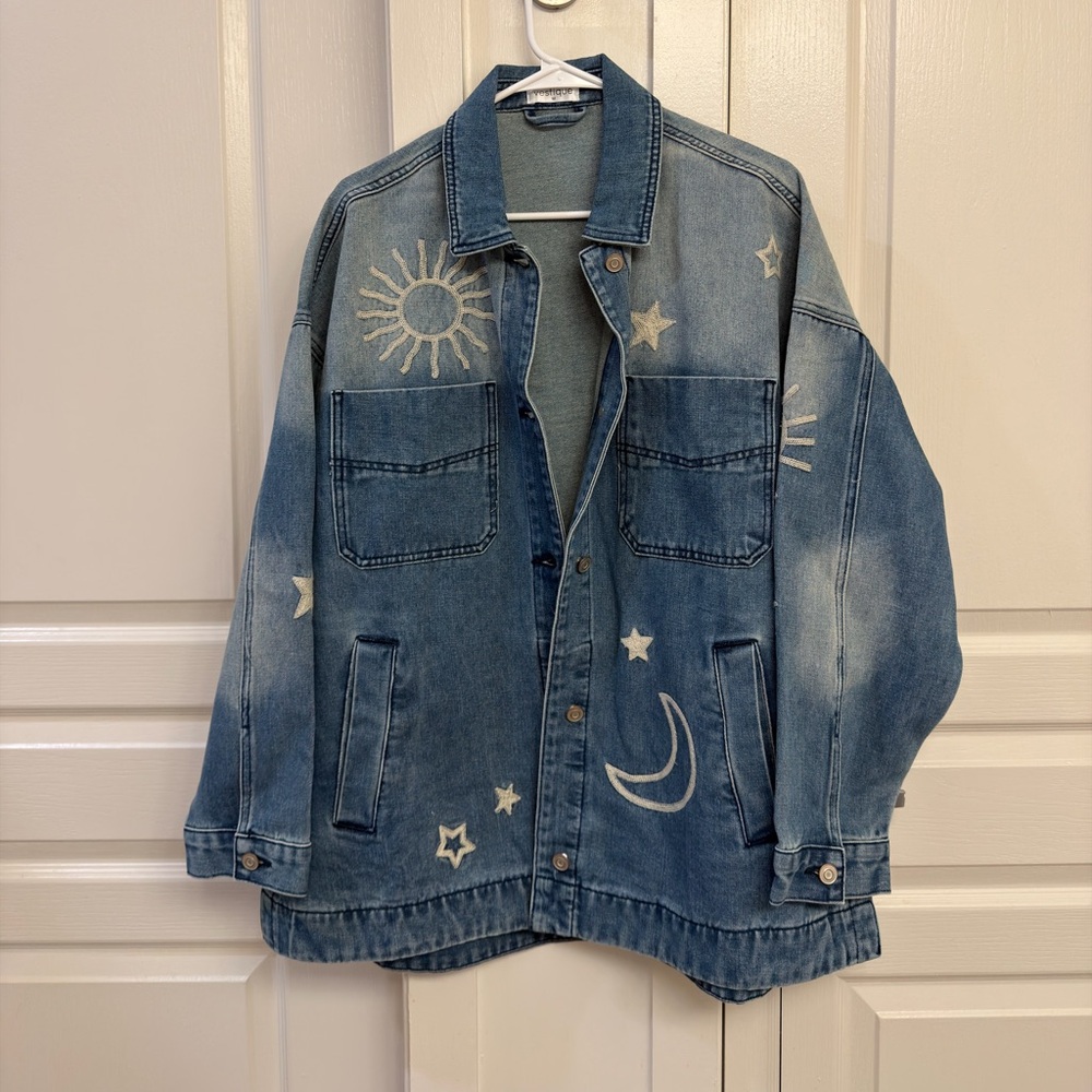 Vestique Celestial Denim Oversized Shirt Jacket